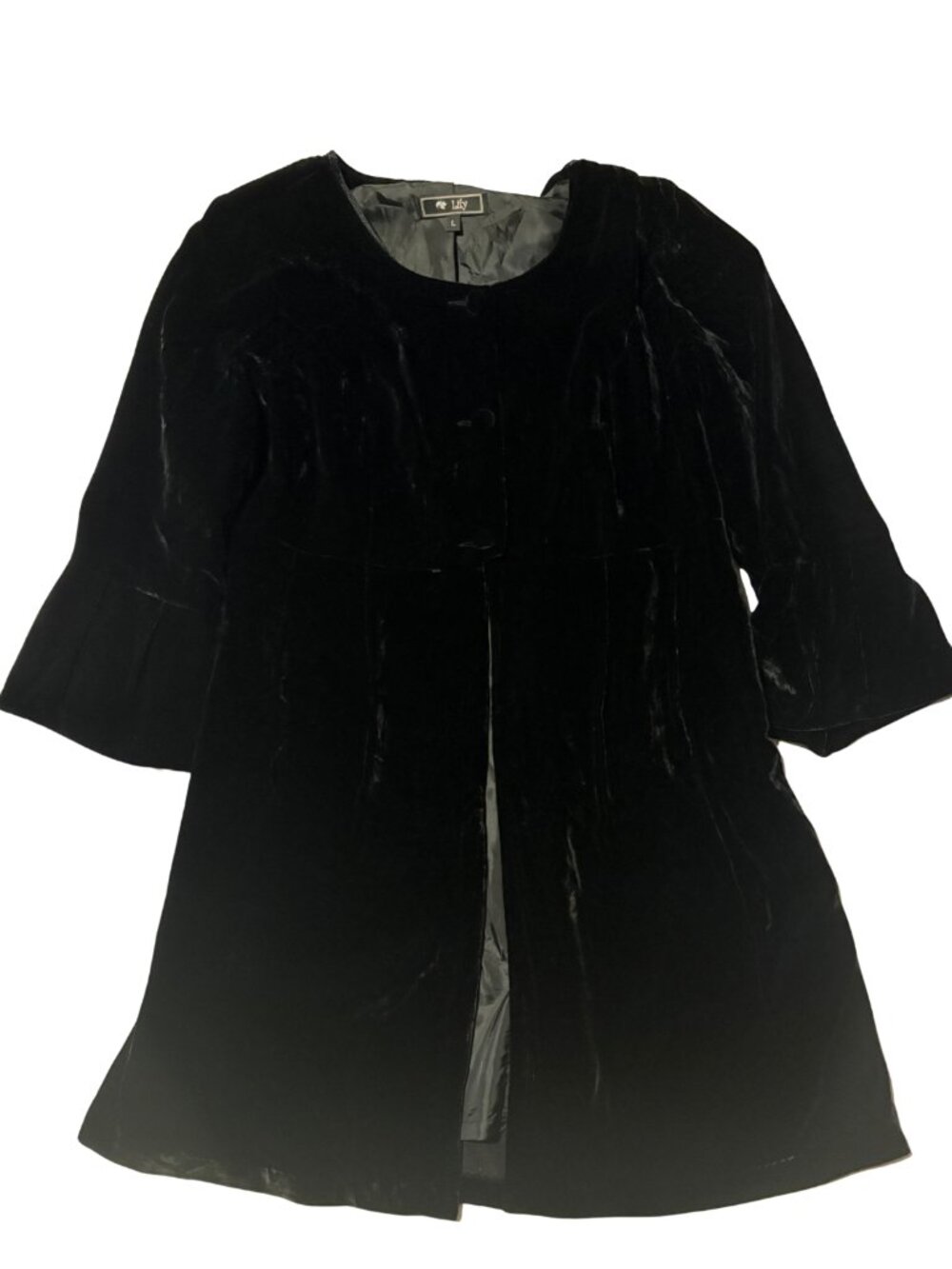 Lily Black Silk Blend Velvet Duster Jacket L Whimsigoth Romantic Goth Witchy